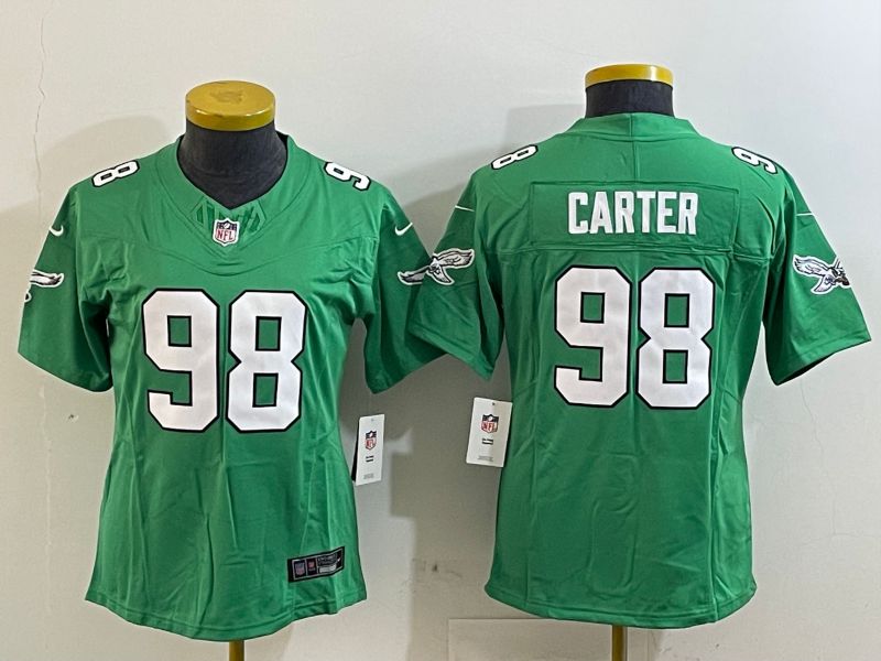 Women Philadelphia Eagles 98 Carter Green three generations 2025 Nike Vapor Limited NFL Jersey style 1